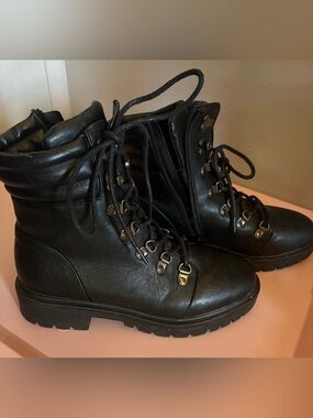 Women's Black Lace-Up Ankle Boots with Side Zip